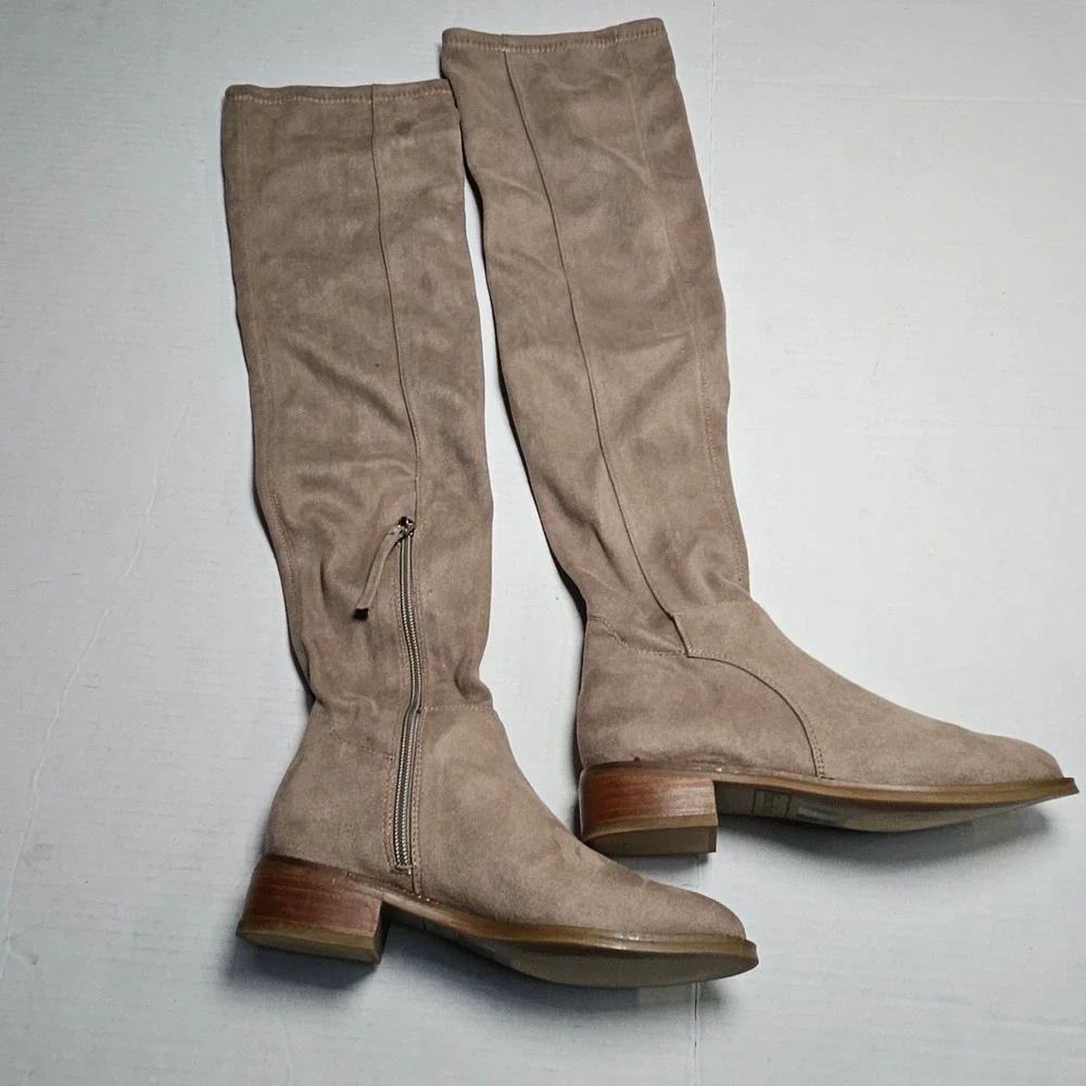Franco Sarto Bailey Taupe Faux Suede‎ Over The Knee Boots Low Block Heel Size 5M